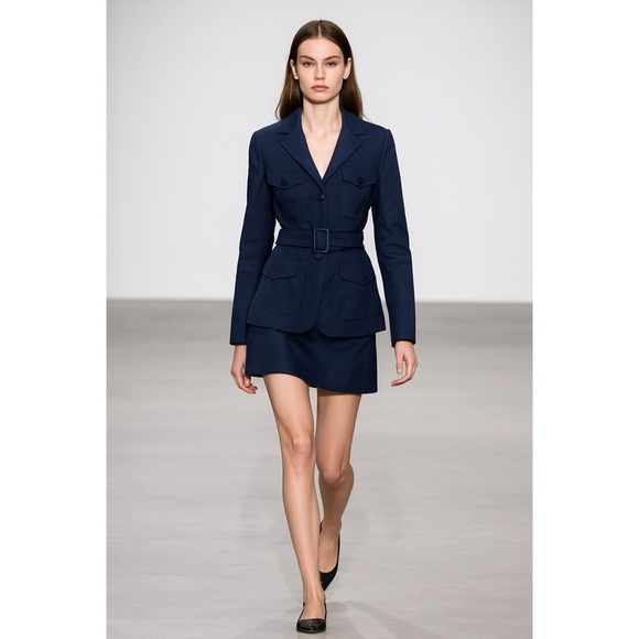 Prada 100% silk belted blazer jacket in navy blue - Picture 16 of 16